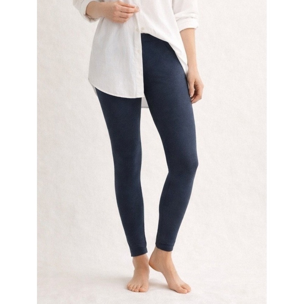 Peruvian Connection Knit Leggings Small Blue Pima Cotton Stretch Pull On Comfort
